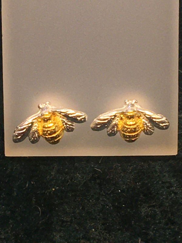 Small Silver Bee Stud Earrings with Gold Highlights SG2842
