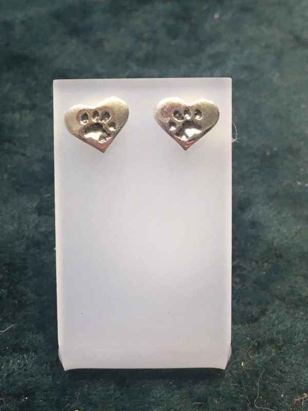 Paw Print Heart Stud Earrings Silver SGP3484