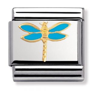 Nomination Charm. Classic Gold Blue Dragonfly Charm 030211/19