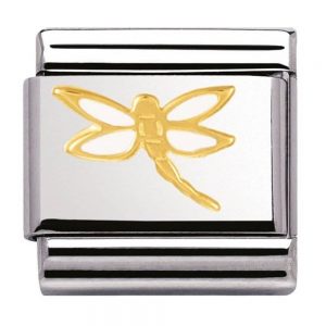 Nomination Charm. Classic Gold White Dragonfly Charm 030278/07