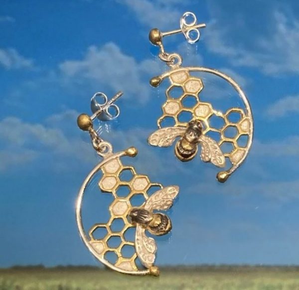Honeycomb Bumble Bee Earrings ACPBEPS9714S