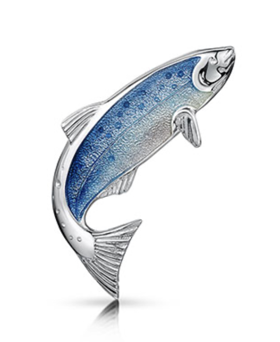 Fishing for Salmon Silver Brooch EB255