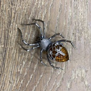 sparkly amber spider brooch