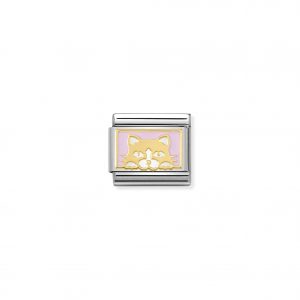 Nomination Classic Gold Cat with Pink Enamel Charm 030284/13