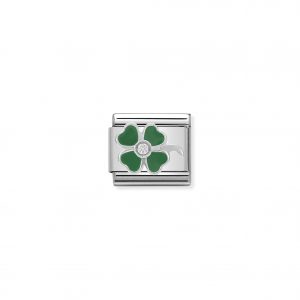 Nomination Classic Silvershine Green Four Leaf Clover with CZ Charm 330305/13