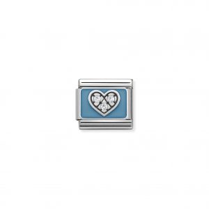 Nomination Classic Silvershine Blue with CZ Heart Charm 330306/07