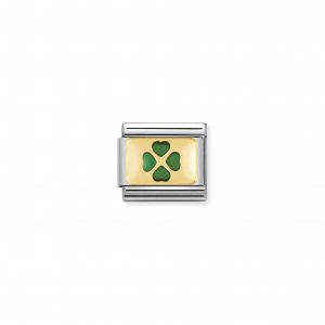 Nomination Classic Gold Green Four Leaf Clover Charm 030206/27