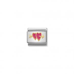 Nomination Classic Gold Fuchsia Double Heart with Arrow Charm 030283/15