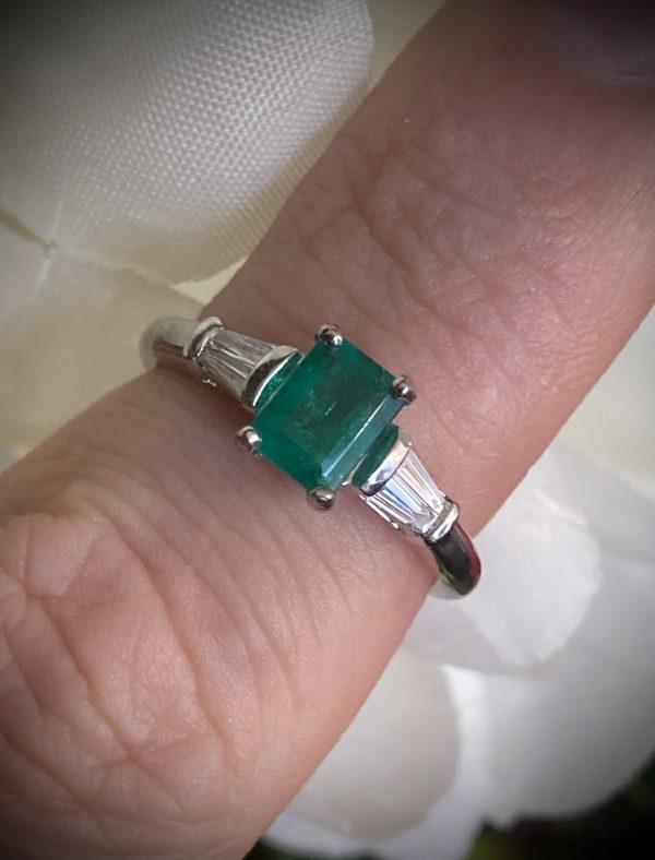 Baguette Emerald 0.60ct Ring with Tapered Baguette Diamonds ACX924