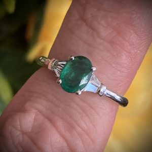 Oval Emerald Ring with Tapered Baguette Diamonds ACX925