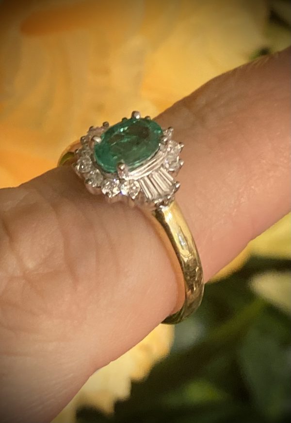 Art Deco Oval Emerald 0.81ct Ring with Diamond Accents 0.35ct ACX922