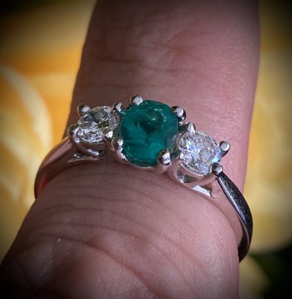 Emerald 0.55ct and Diamond 0.36ct Trilogy Ring ACV2975