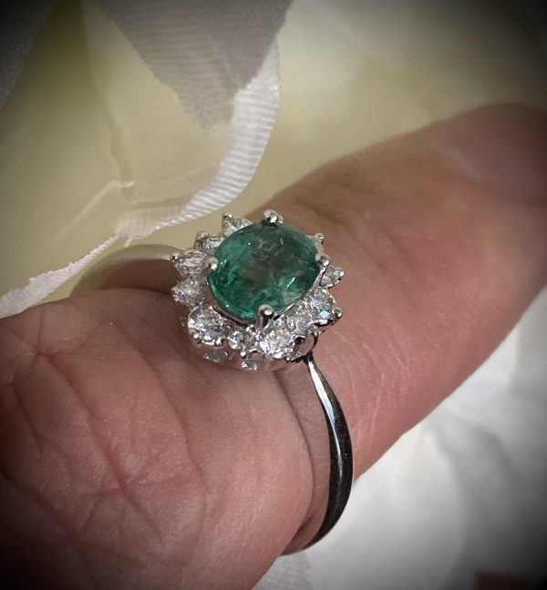 Oval Emerald and Diamond Cluster Ring ACV2976