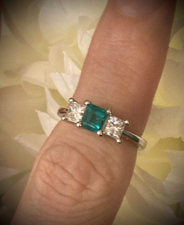 Emerald 0.58ct and Diamond 0.77ct Princess Trilogy Ring ACV2524