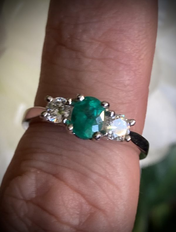 Emerald 0.55ct and Diamond 0.36ct Trilogy Ring ACV2975