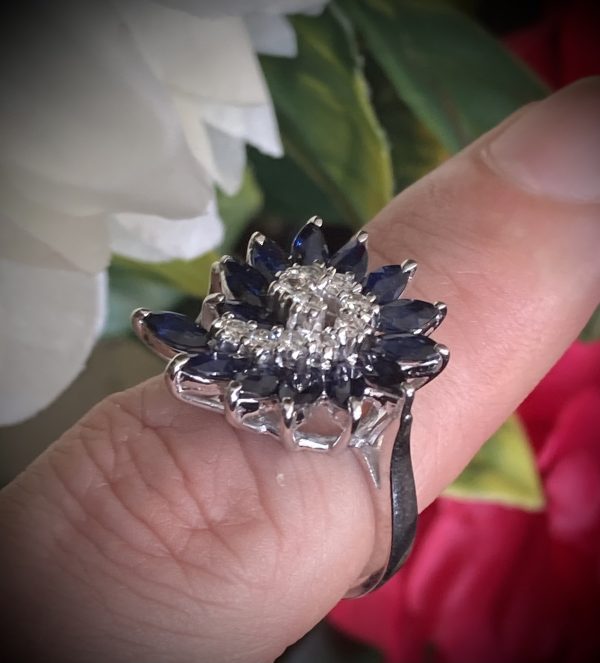 Sapphire and Diamond Swirl Cluster Ring ACVAPPA26A