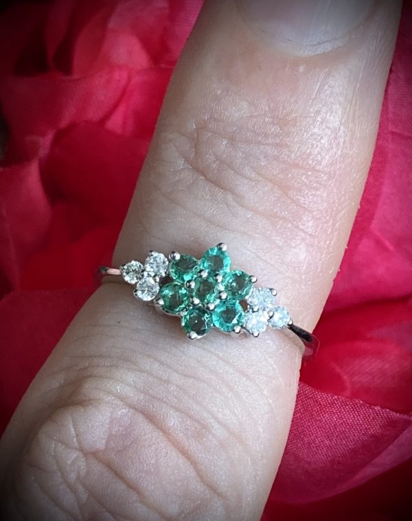 Emerald and Diamond Flower Cluster Ring ACVE910878