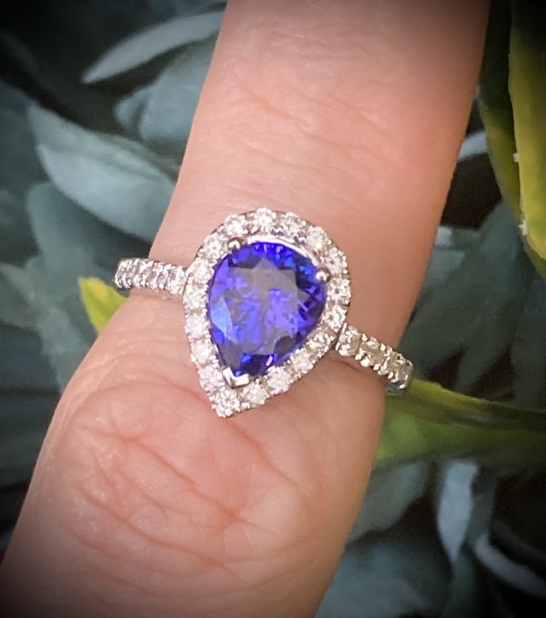 Pear Tanzanite with Diamond Halo and Shoulders ACVAPPV281