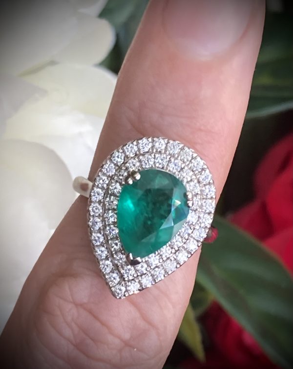 Pear Shaped 2.33ct Emerald with Diamond Halo 0.80ct ACVAPPV1890