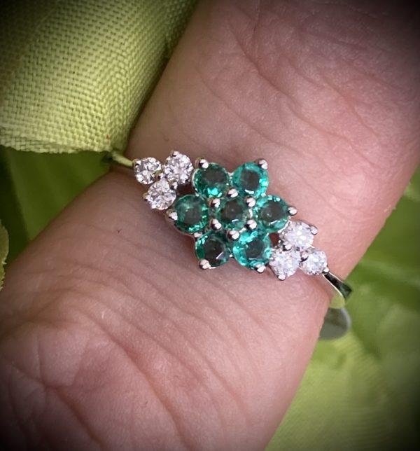 Emerald and Diamond Flower Cluster Ring ACVE910878