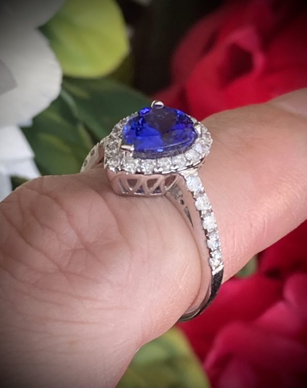 Pear Tanzanite with Diamond Halo and Shoulders ACVAPPV281