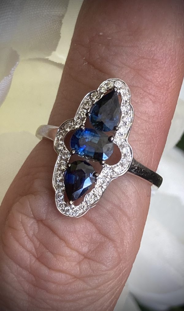Sapphire Pear and Oval Trilogy 1.53ct with Ornate Diamond Halo ACVAPPX113B