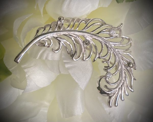 Silver Feather Marcasite and CZ Brooch ACPCBR110CZ